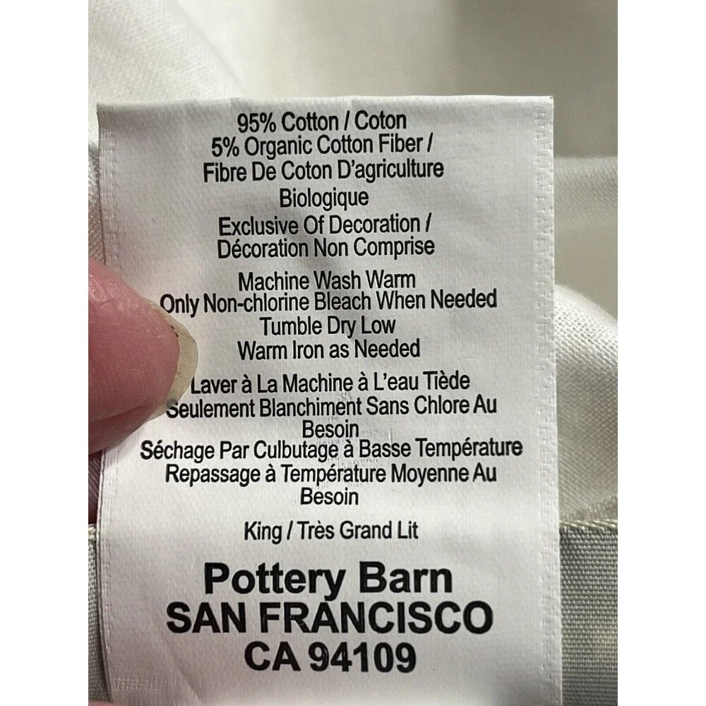 Pottery Barn White w Blue Embroidered Stripes King Size Bed Skirt